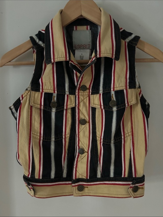 Esprit Jackets & Blazers - Esprit Striped Cotton Vest in Black, Cream & Red